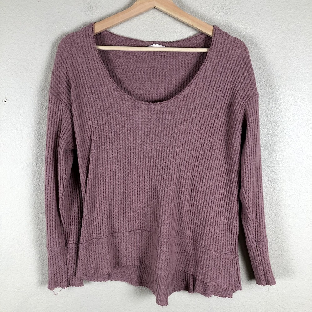 Caslon Waffle Knit Shirt‎ Women Small Pink Stretch High Low Raw Edge Base Layer
